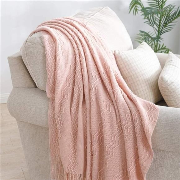 ThrowBlanket Textured Solid Soft Sofa Throw CouchCover KnittedDecorative Blanket - Picture 3 of 6